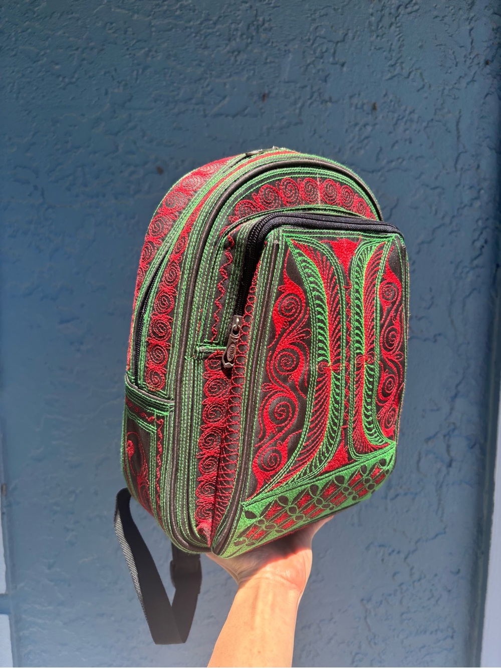 Embroidered Red & Green Mini Backpack